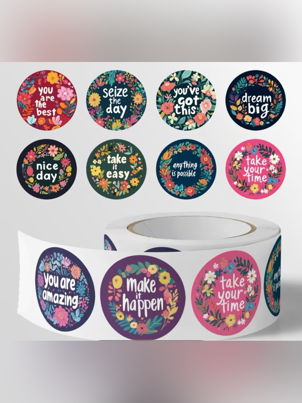 Motivational Floral Sticker Roll of 500